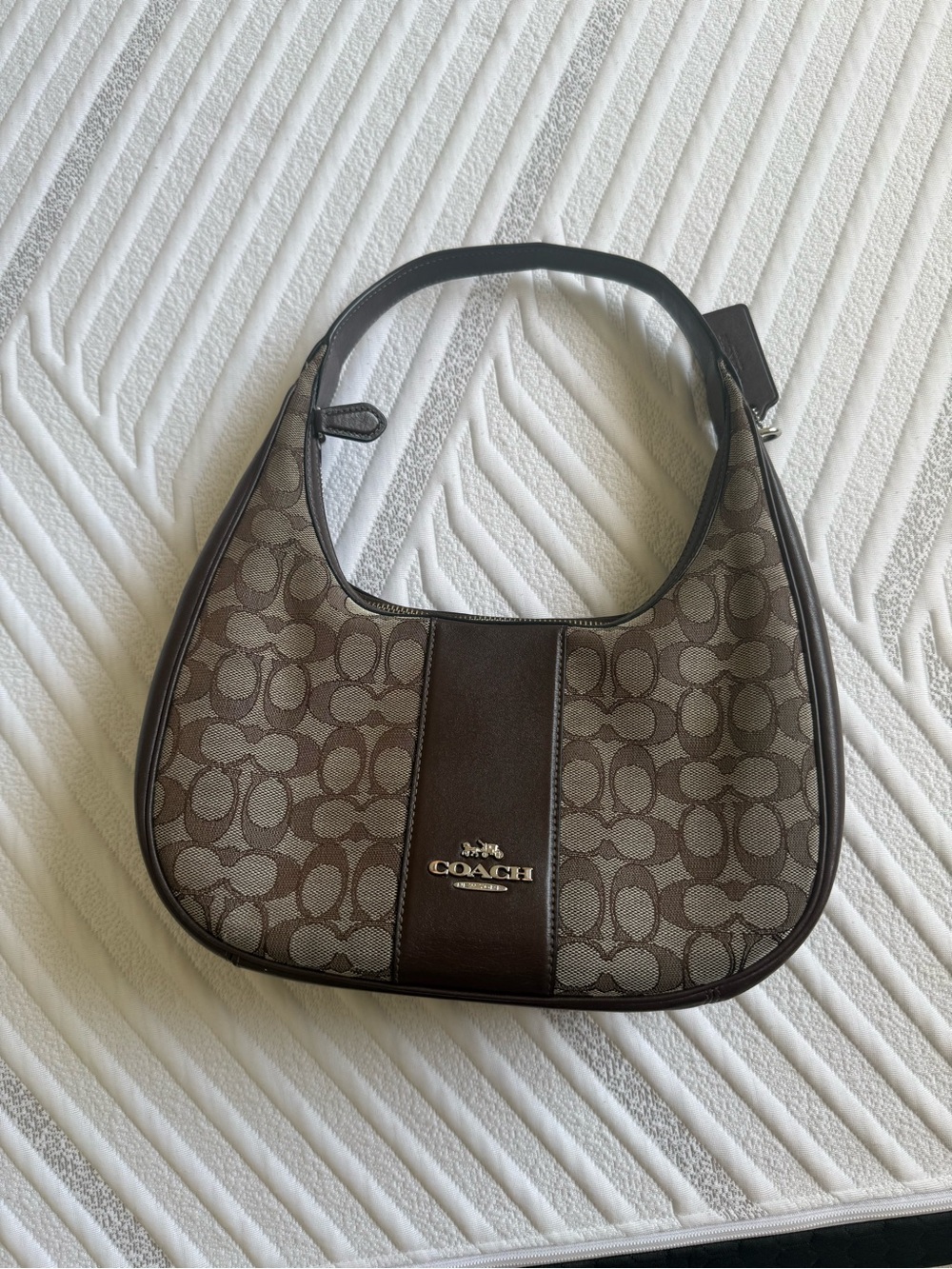 Coach Brown Signature Canvas Crescent Shoulder Bag